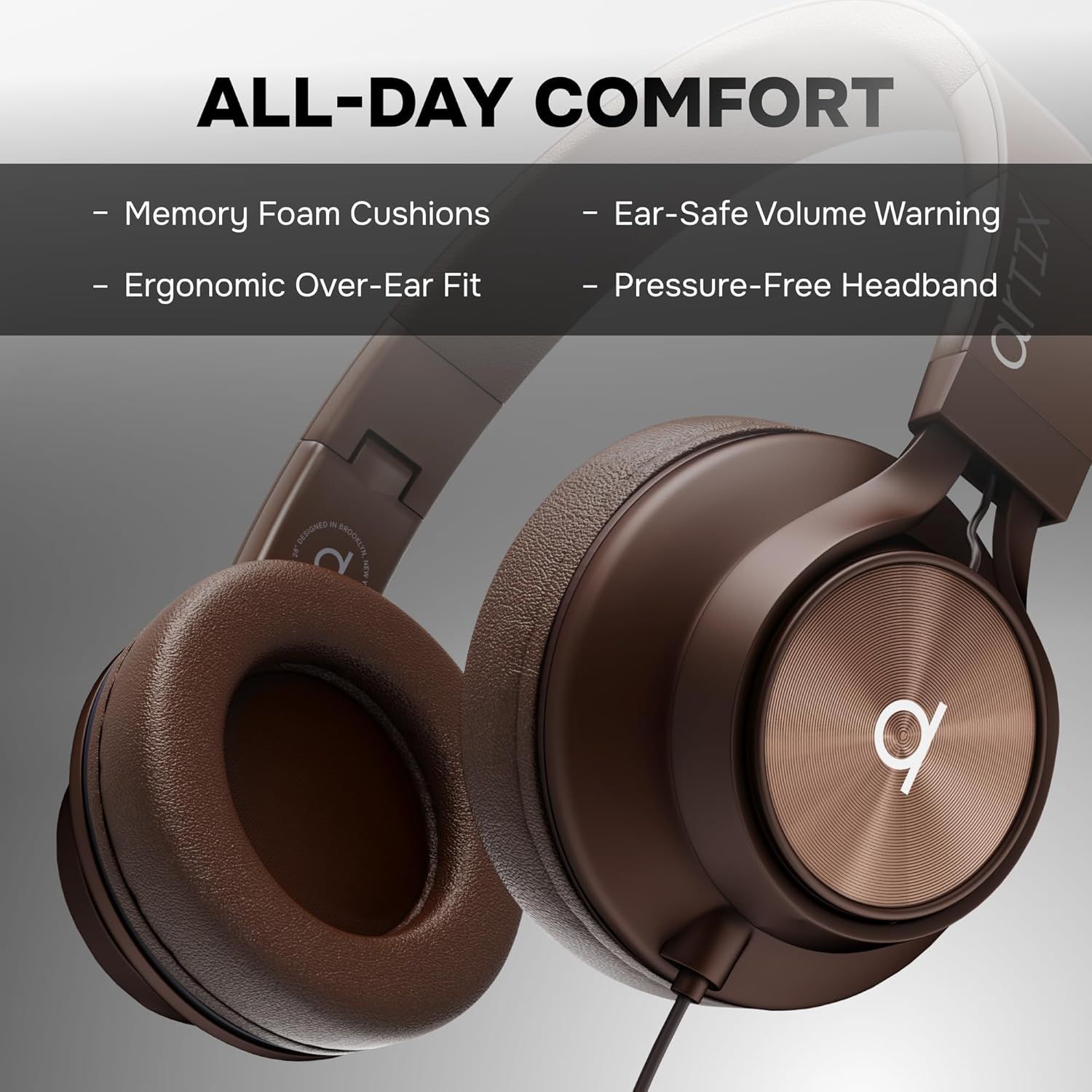Communicates multiple comfort-focused features of the headphones to reassure shoppers that the product is designed for extended, comfortable use throughout…