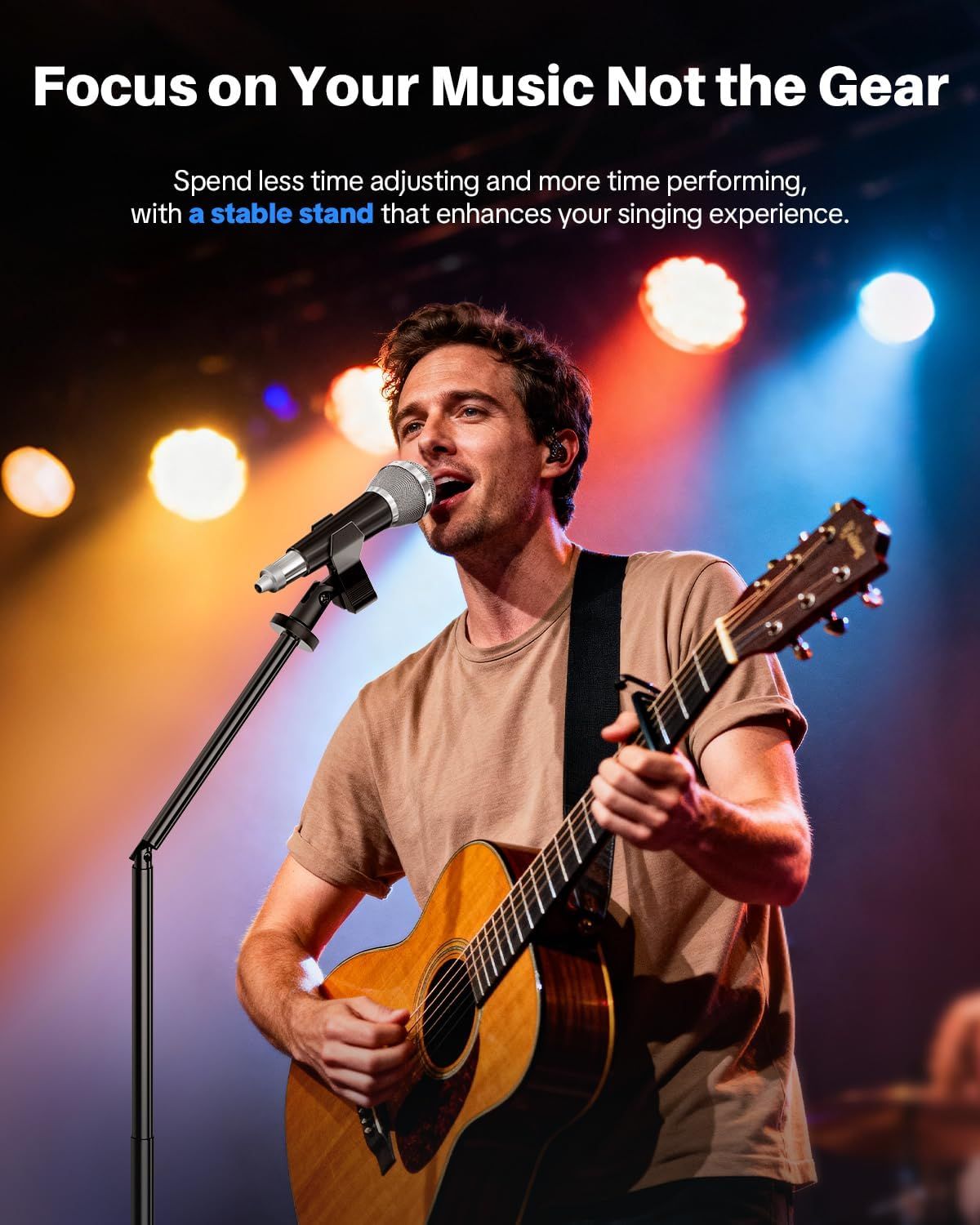Communicates that the microphone stand is stable and reliable, allowing performers to focus on their music rather than adjusting equipment, enhancing the…