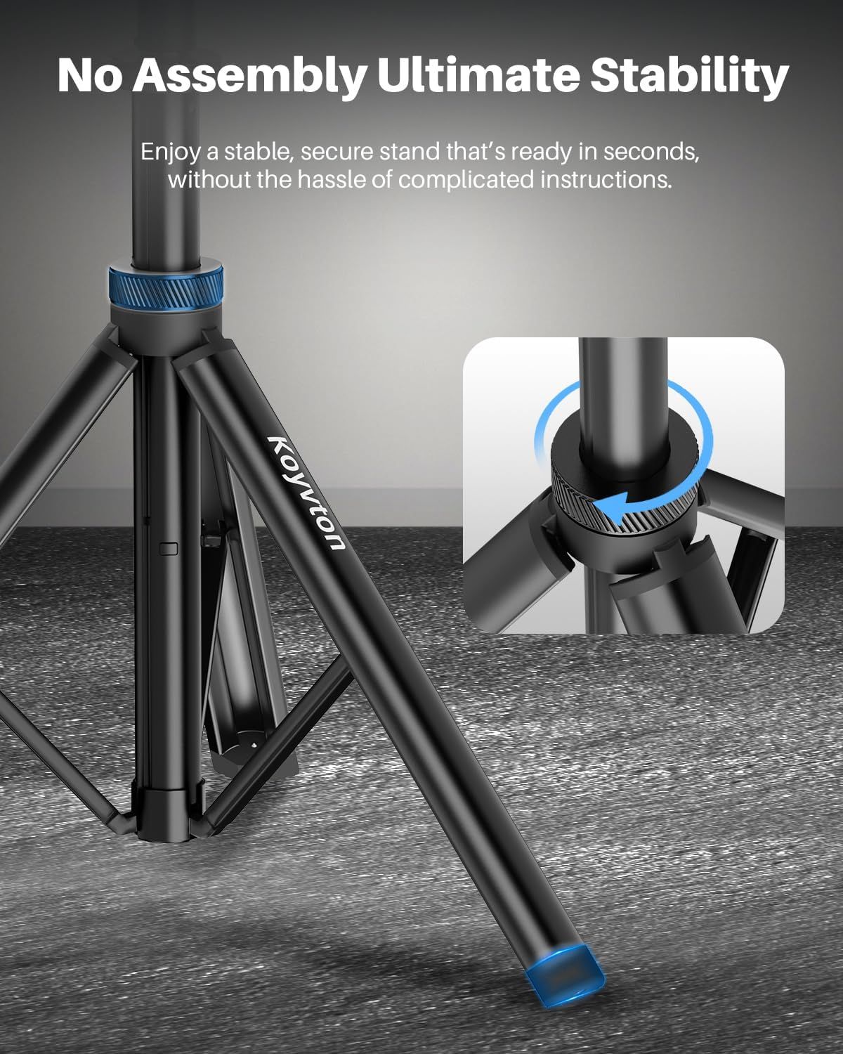 Demonstrates the ease of setup by showing the simple twist-lock mechanism that allows the tripod stand to be ready in seconds without complicated assembly instructions. Highlights the product's…