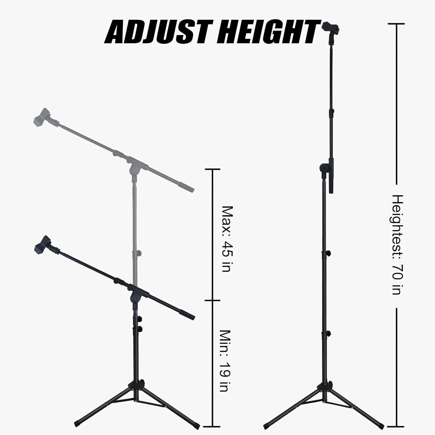 Communicates the product's height adjustability range (minimum 19 inches to maximum 45 inches and highest 70 inches) to help shoppers understand the product's…