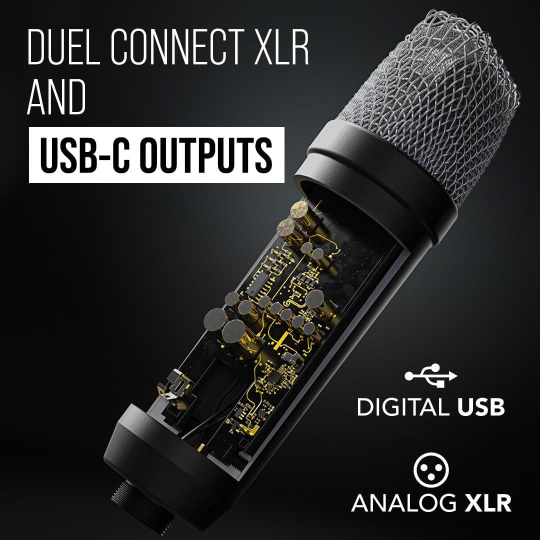 This image reveals the internal circuitry and connection options of the microphone to demonstrate its professional-grade build quality and versatile…