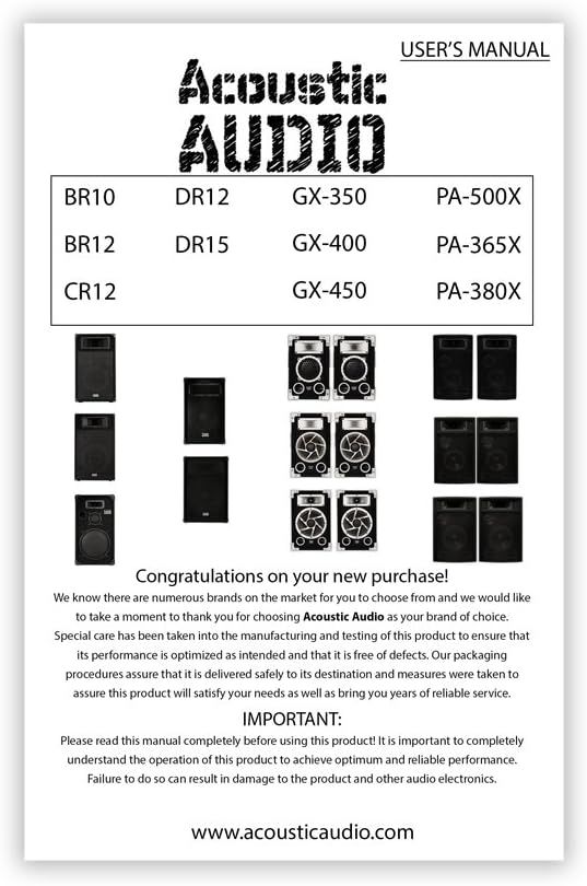 Displays the brand's product lineup and compatible models covered by this user manual, helping customers identify which speaker/audio system they own and confirming brand trust.