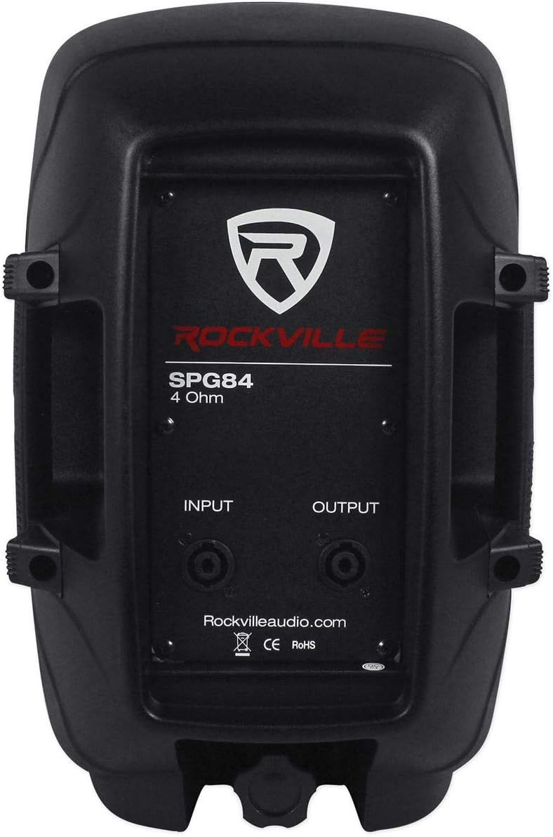 Shows the back panel of the speaker with technical specifications, input/output ports, and brand information for shoppers who want to see the product's…