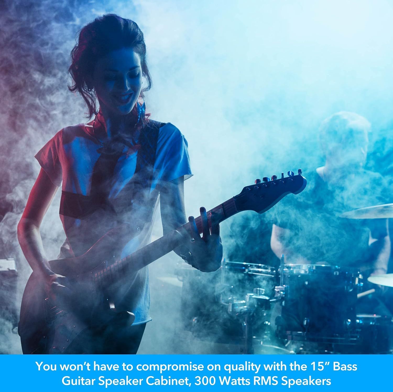 Communicates that the 15-inch bass guitar speaker cabinet delivers powerful, uncompromising sound quality for musicians, reassuring them they can achieve…