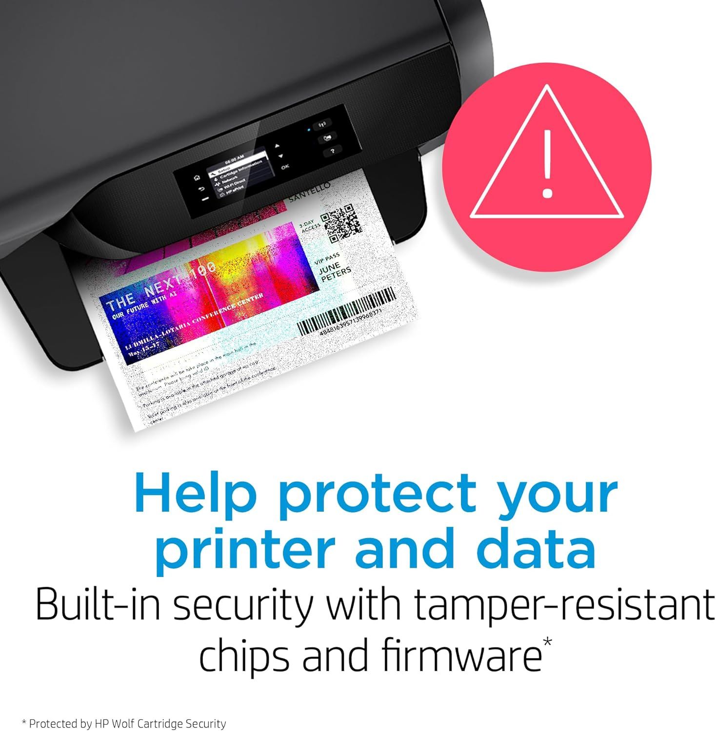 Reassures shoppers that the printer has built-in security features to protect their device and data from threats, emphasizing tamper-resistant chips and…