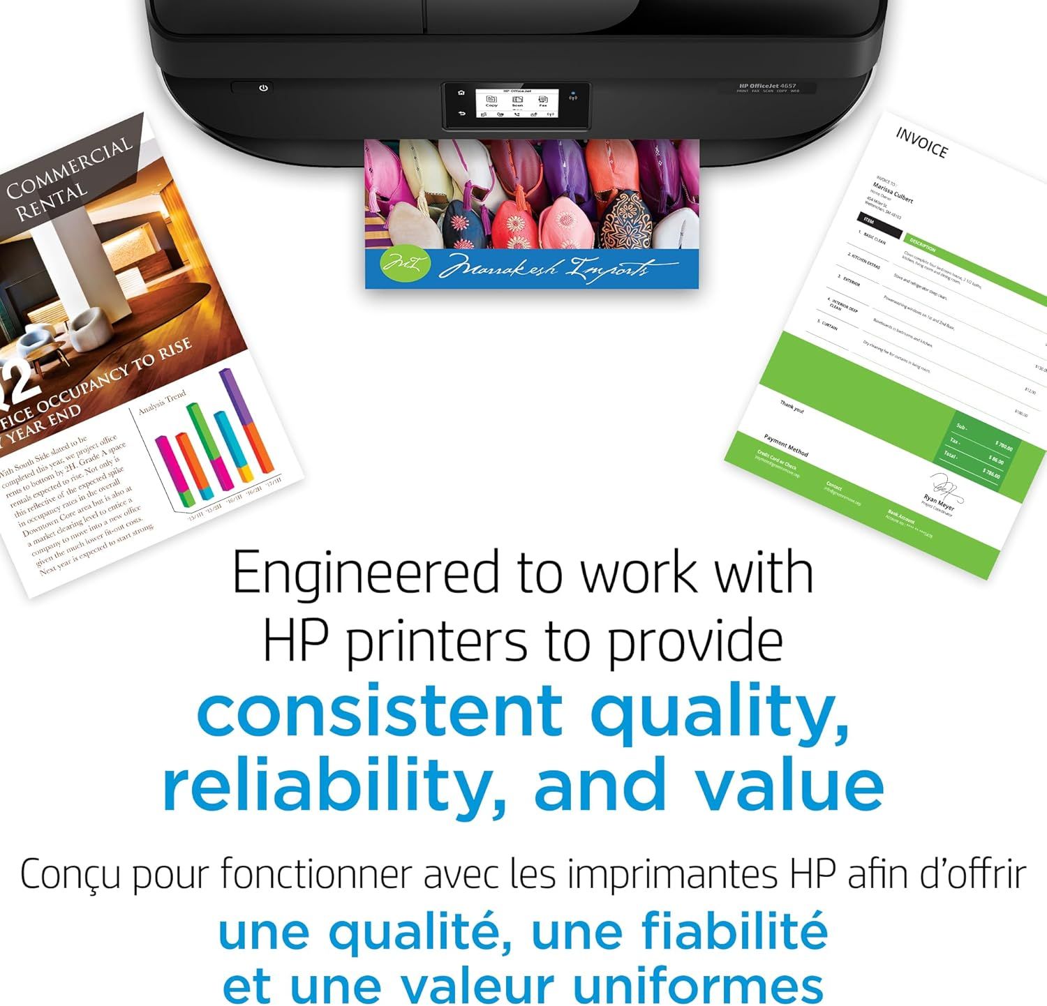 Communicates that this ink/cartridge product is engineered specifically for HP printers to deliver consistent quality, reliability, and value, reassuring…