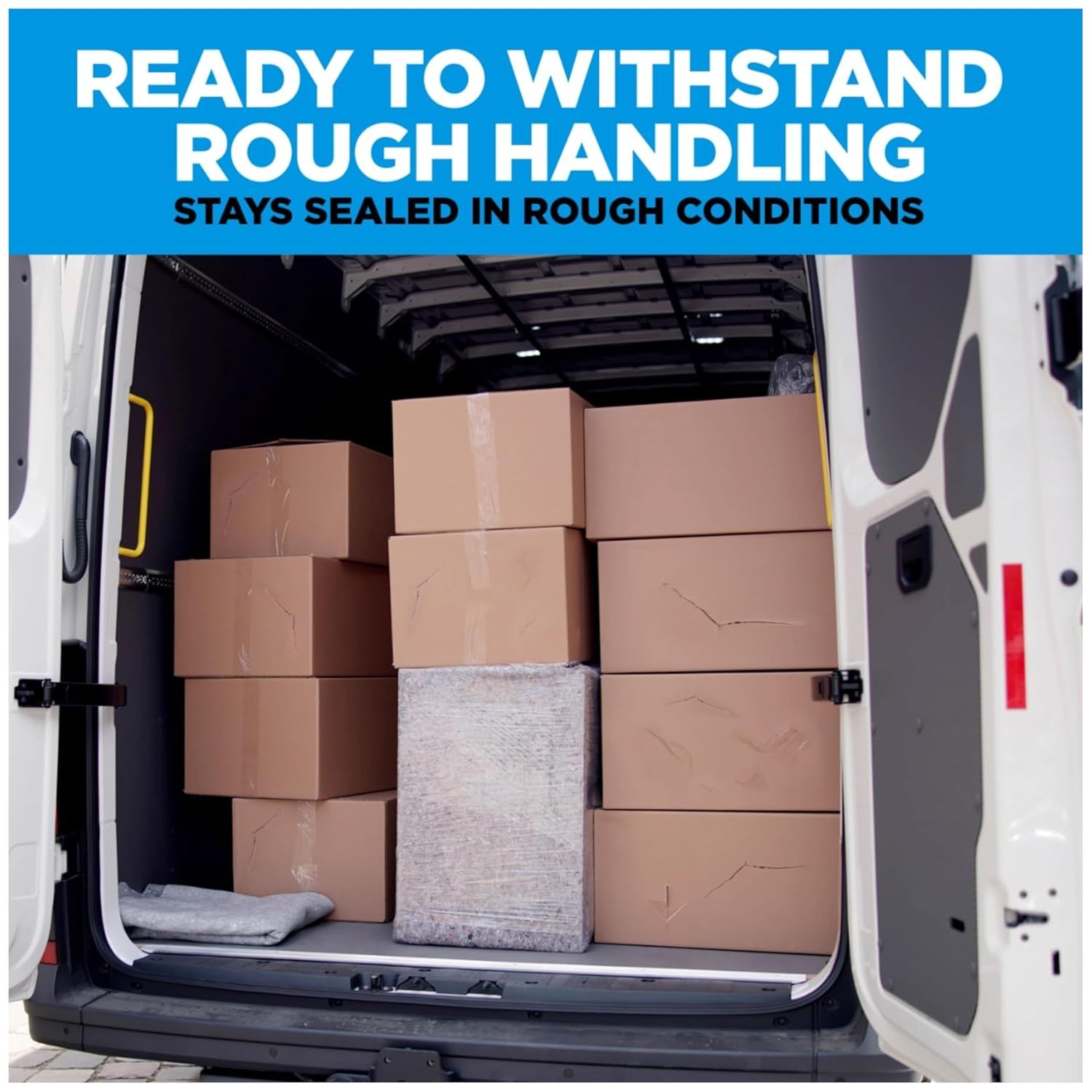 Demonstrates that the product (likely packaging tape or sealing solution) can withstand rough handling and stay sealed even in harsh shipping conditions,…