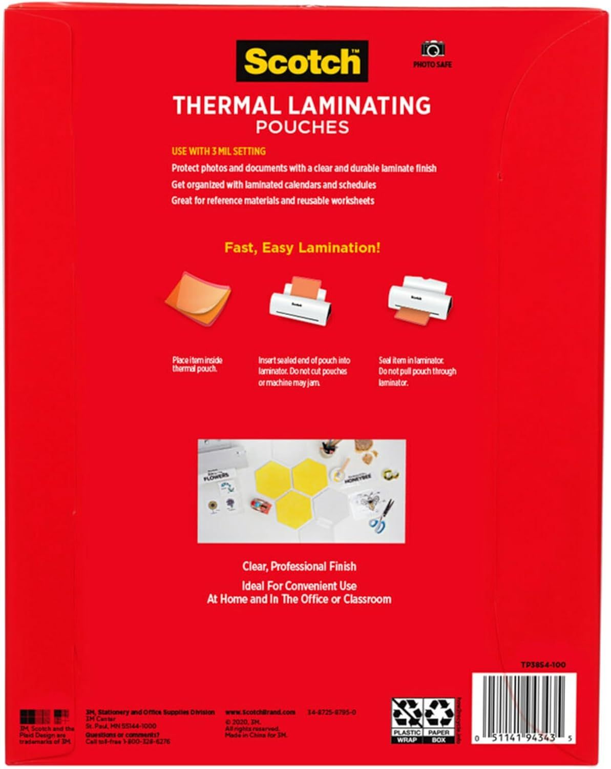 Demonstrates the simple 3-step process for using the thermal laminating pouches, reassuring shoppers that the product is easy to use and provides fast lamination results. Shows the versatility of…