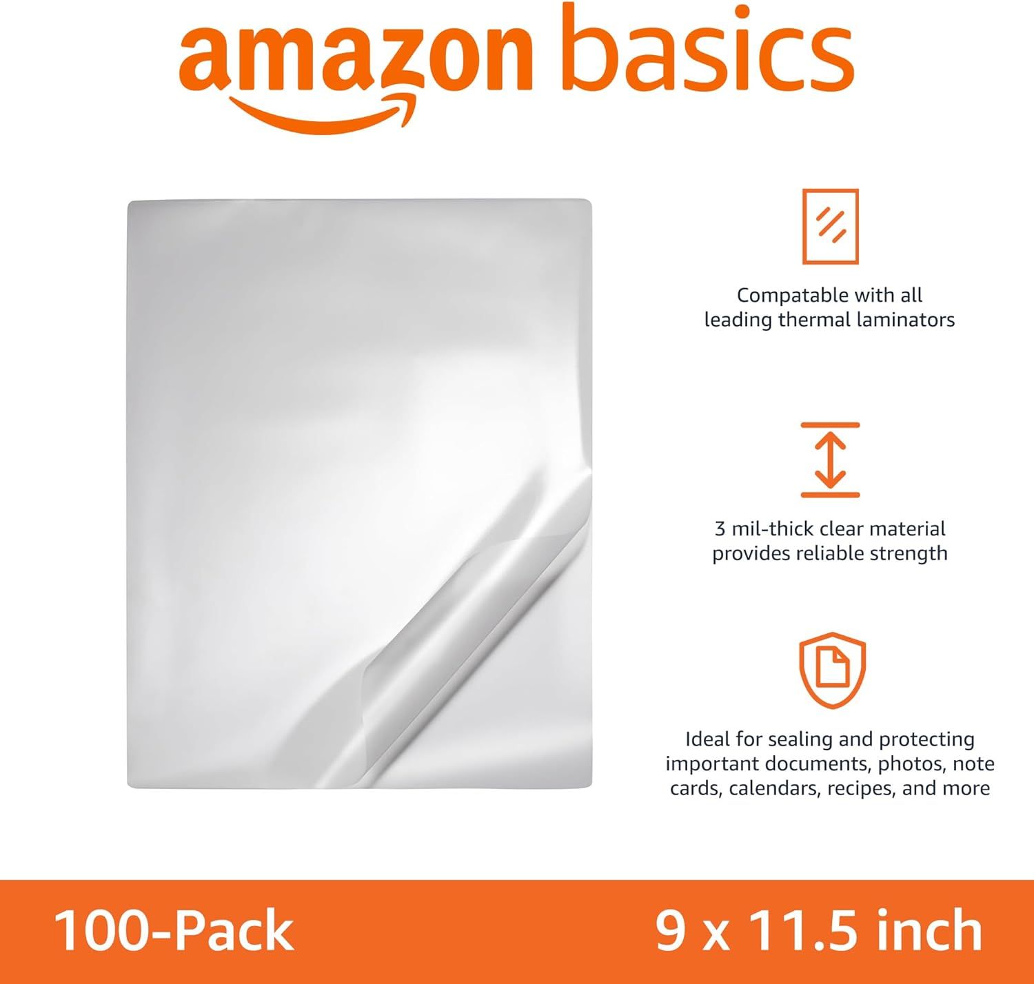 Communicates multiple key benefits of the laminating pouches: compatibility with all thermal laminators, 3 mil thickness for reliable strength, and…