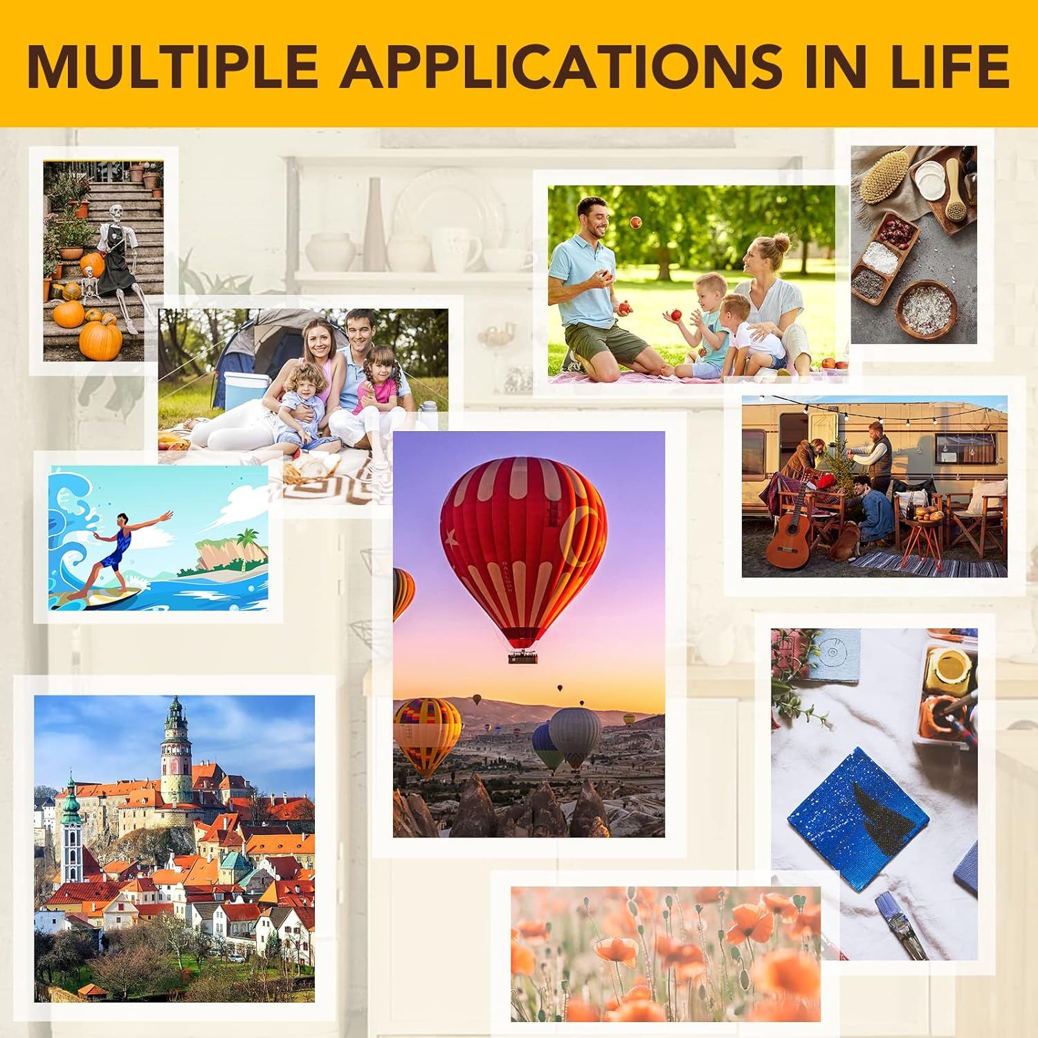 Demonstrates the product's versatility by showing it can be used across multiple life scenarios including outdoor activities, family gatherings, camping,…