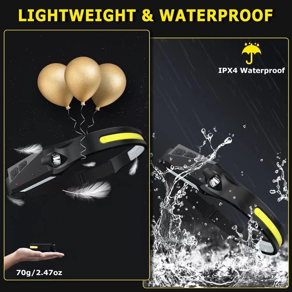 Communicates two key product benefits—lightweight portability and waterproof durability—through visually segmented panels that demonstrate each feature…