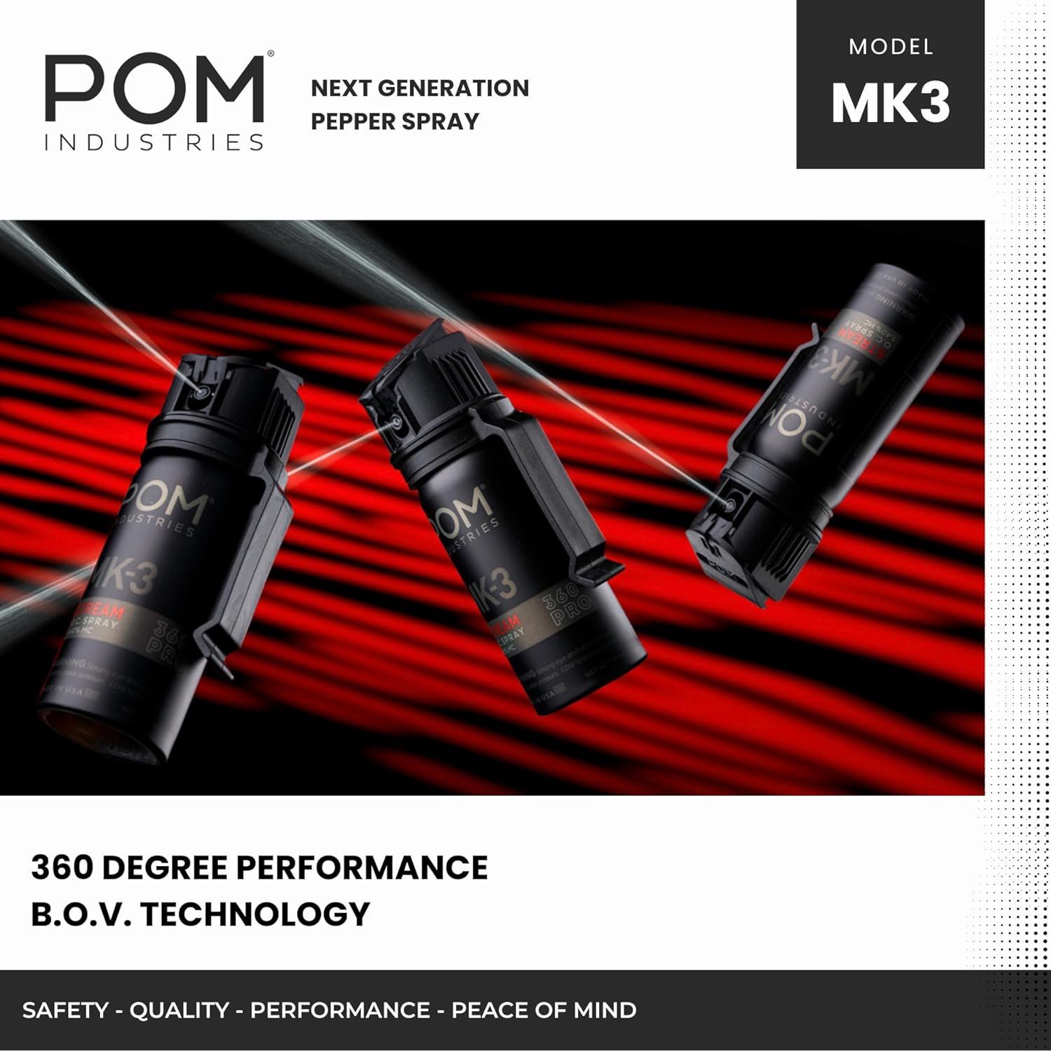 Highlights the product's 360-degree spray capability and B.O.V. (Bag-On-Valve) technology to communicate superior performance and reliability in any…