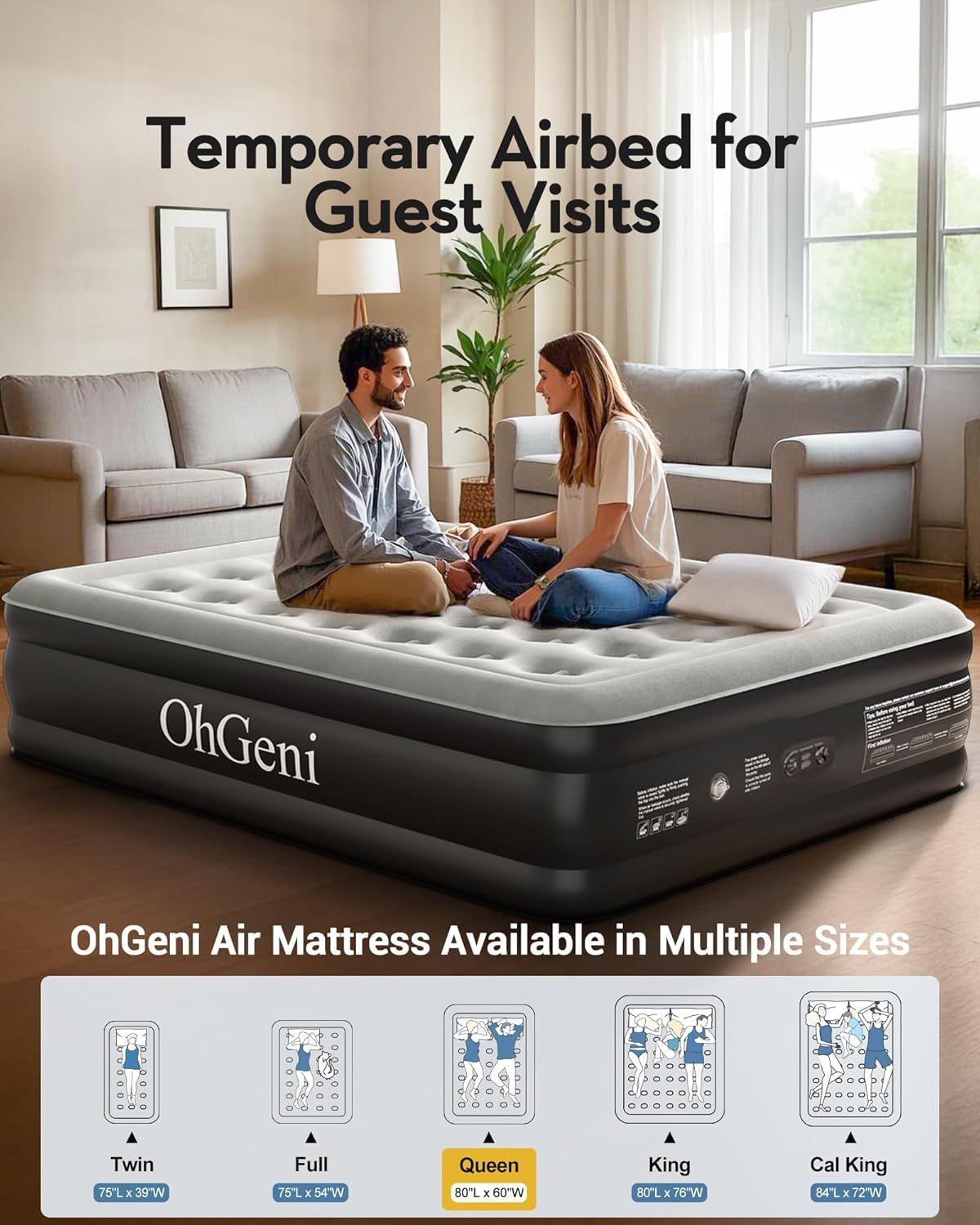 Demonstrates the product's use case as a temporary guest bed while showing the multiple size options available to fit different needs and spaces. Shows the…