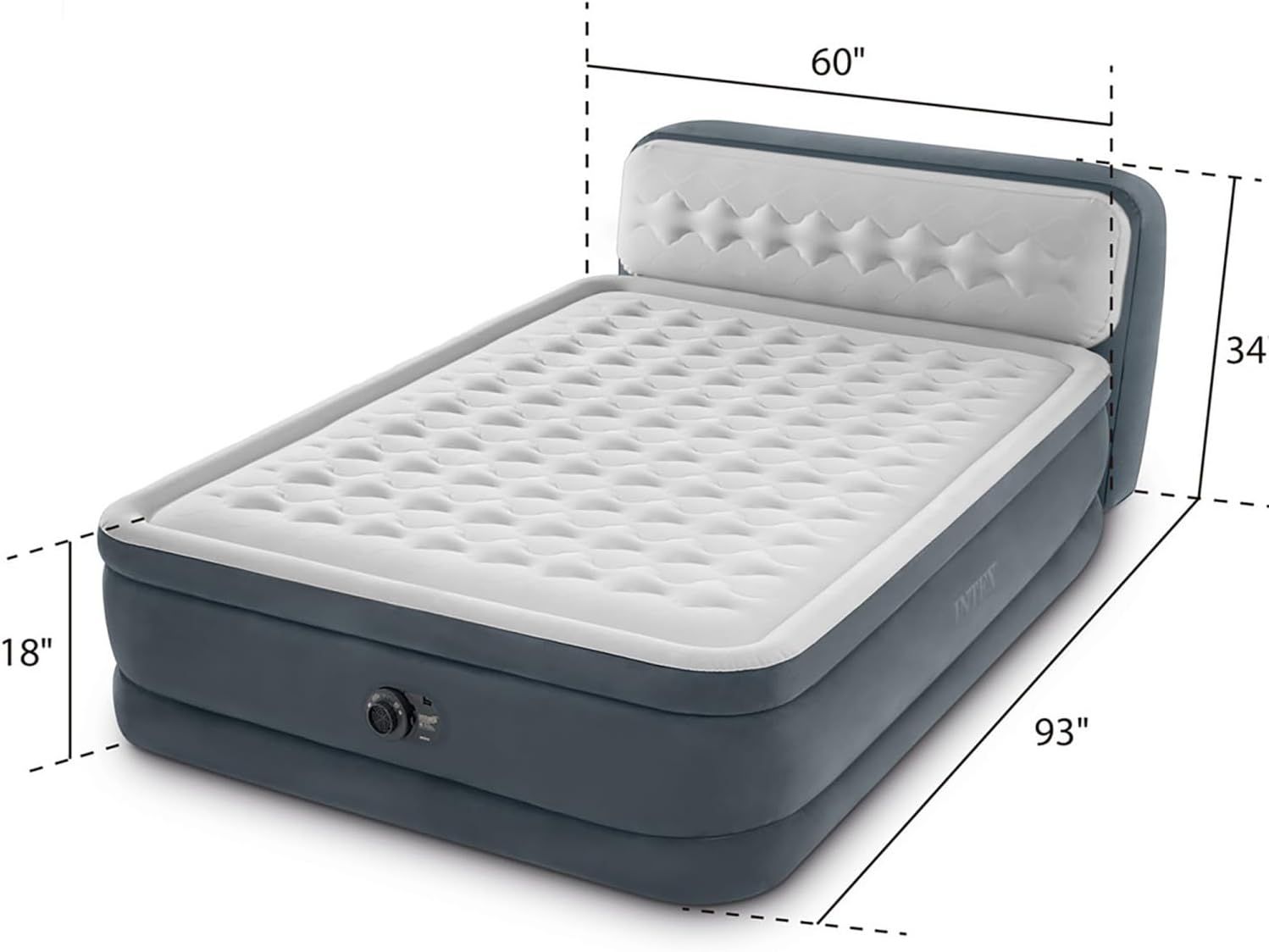 Communicates the exact physical dimensions of the air mattress (60" x 93" x 34" x 18") to help shoppers understand the size and ensure it fits their space and…