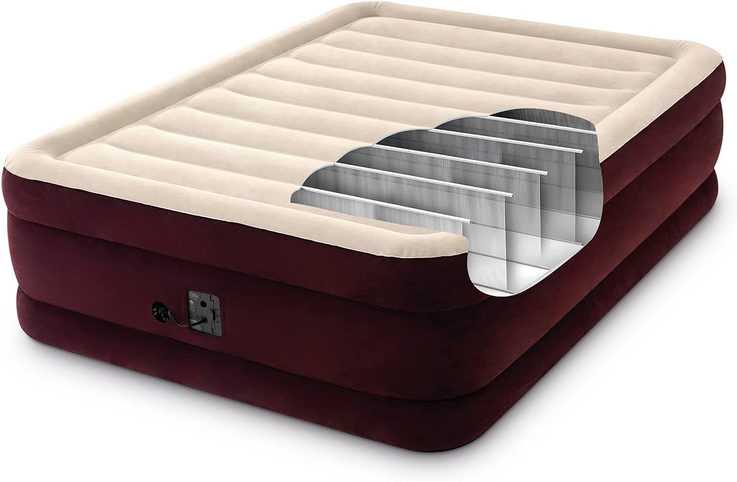 This image reveals the internal coil construction of the air mattress to reassure shoppers of its structural support and quality, while also highlighting the…
