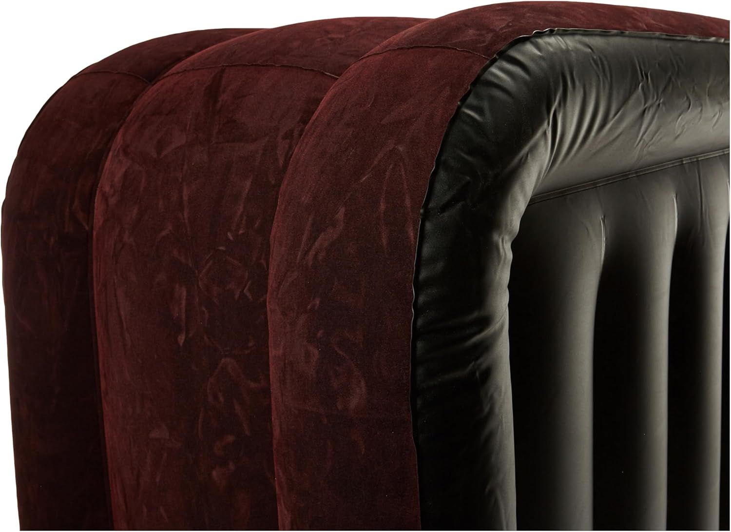 Provides a clean, catalog-style view of the product's construction and material quality, showing the contrast between the burgundy velvet exterior and olive green interior lining.