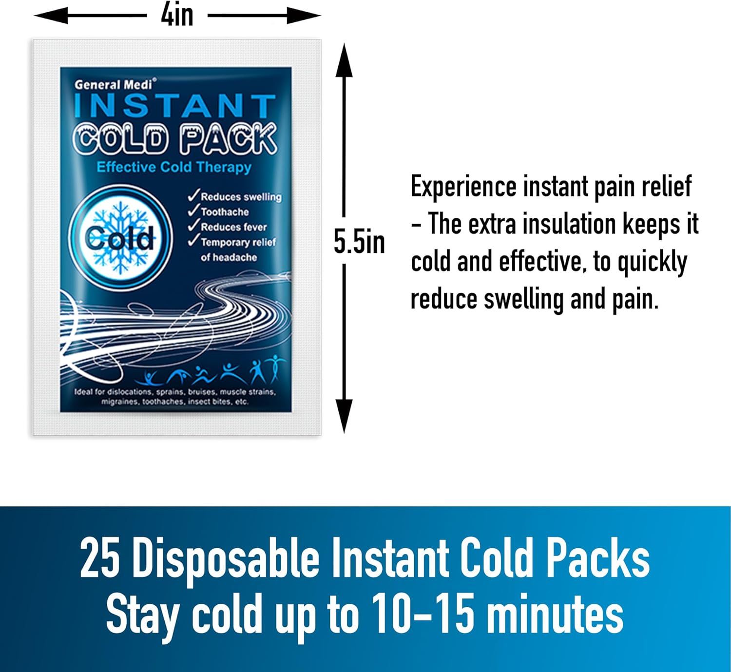 Communicates the exact physical size of the cold pack with dimension arrows to help shoppers understand how large the product is and whether it fits their…