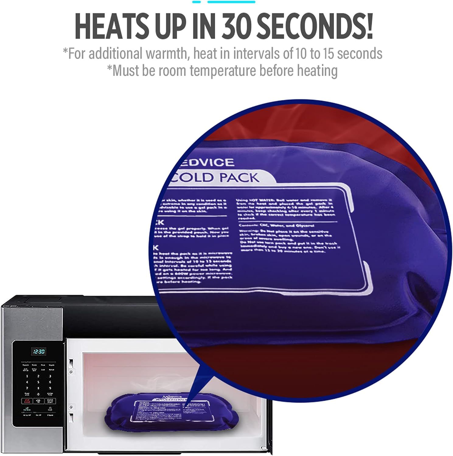 Communicates the product's rapid 30-second heating capability to reassure shoppers of quick, convenient pain relief. Highlights the convenience and speed of…