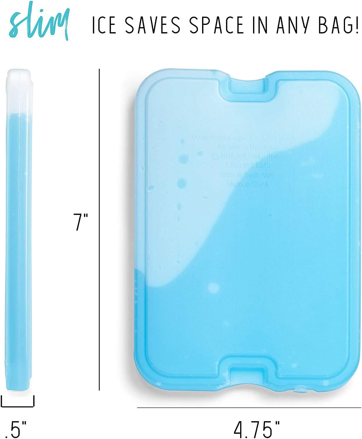 Communicates the slim, space-saving dimensions of the ice pack to reassure shoppers it will fit easily in any bag or cooler. Highlights the slim profile…