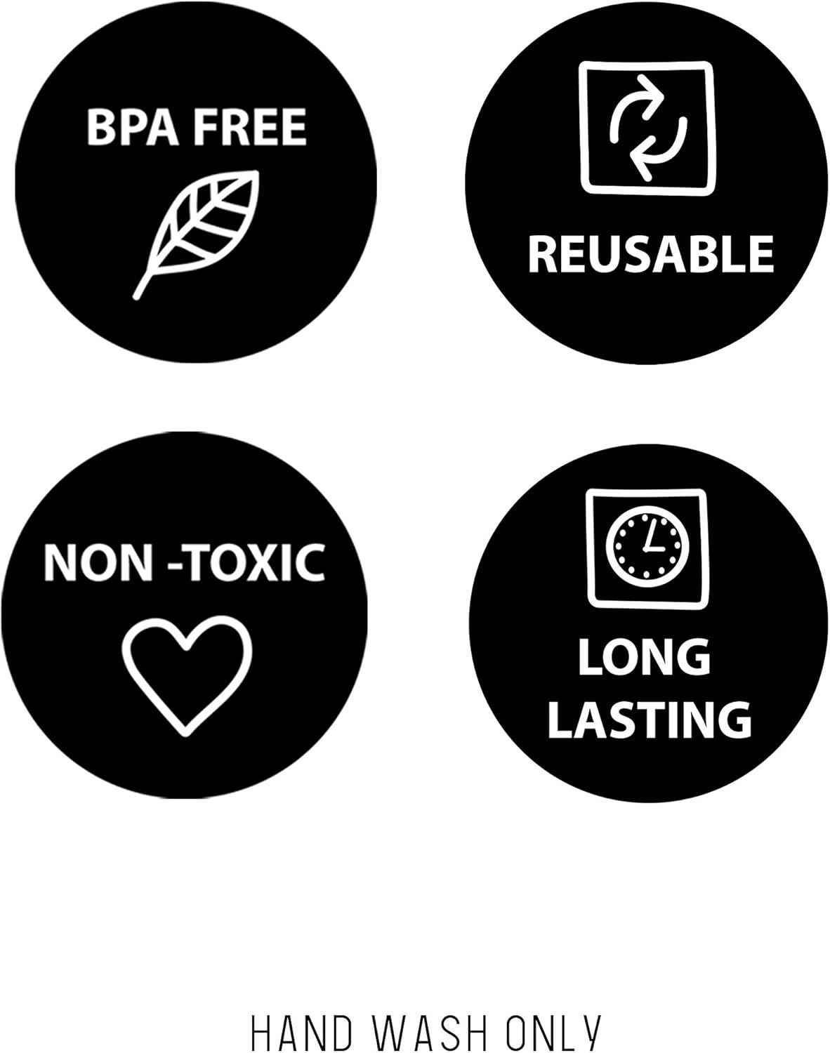 Communicates multiple safety and sustainability benefits in a segmented layout to reassure shoppers that the product is safe, eco-friendly, durable, and…