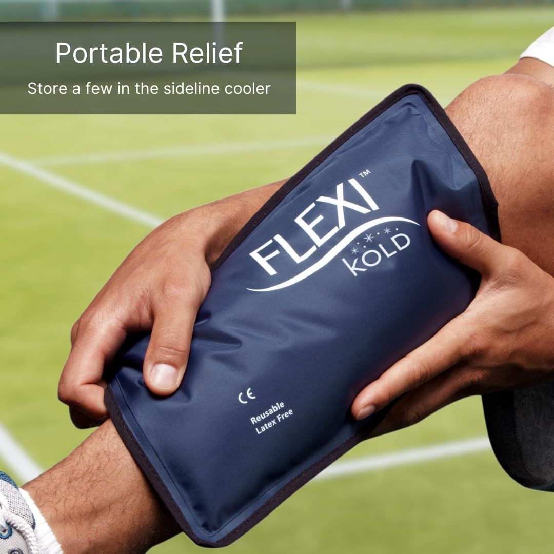 Communicates the product's portability and convenience for on-the-go pain relief, emphasizing that it can be easily stored in a sideline cooler for sports or…