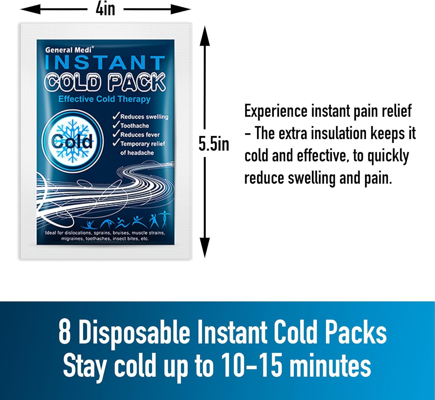 Communicates the exact physical size of the cold pack to help shoppers understand how large the product is and whether it will fit their needs. Highlights the…