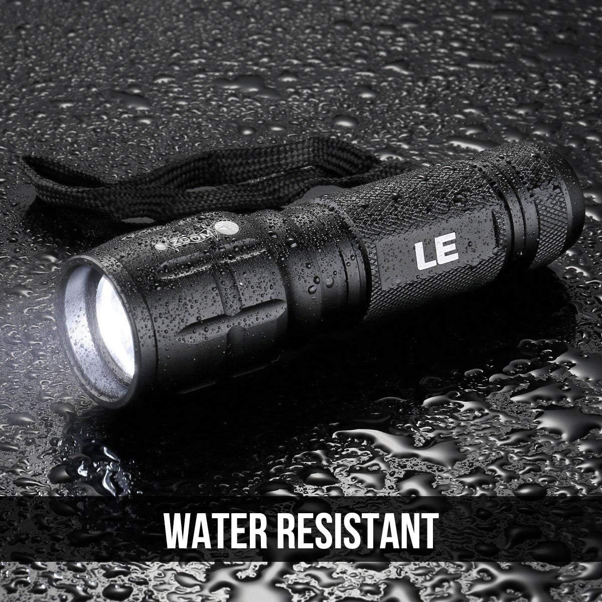 Communicates that the flashlight is water-resistant and can withstand wet conditions, reassuring shoppers it's durable for outdoor or emergency use.