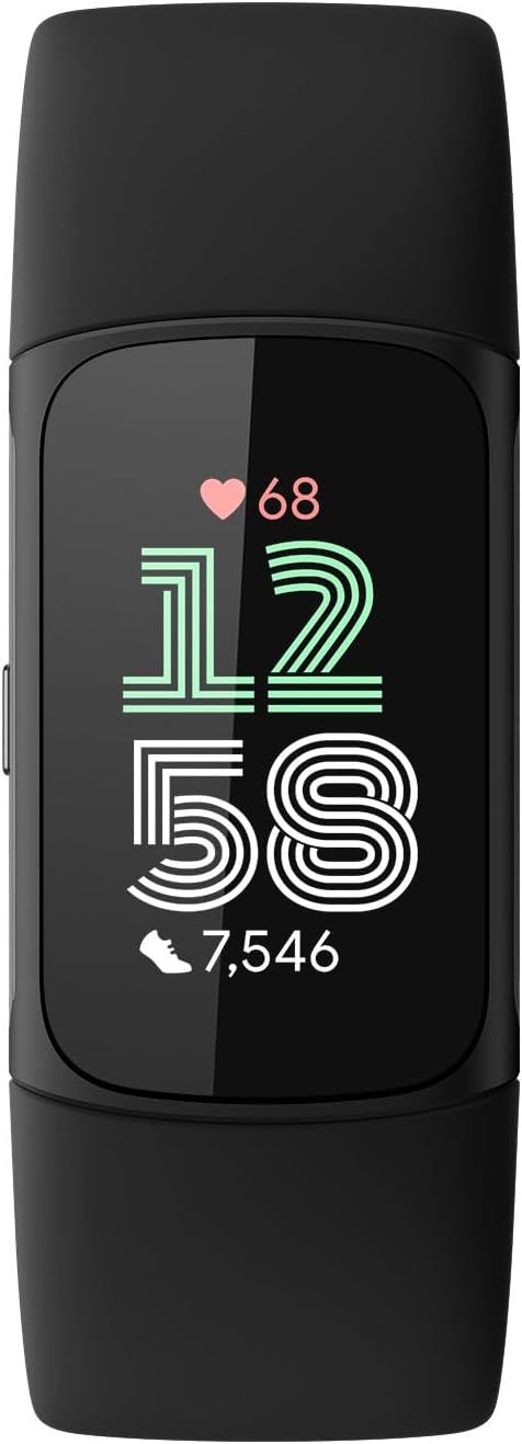 Shows the fitness tracker product with its display screen active, presenting it as a clean catalog-style image to help shoppers see the product design and interface.