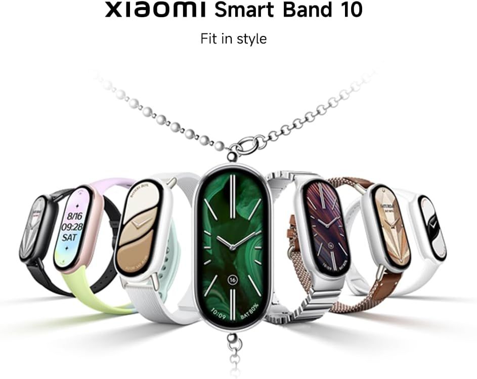 Showcases the Xiaomi Smart Band 10 product line with multiple style and band options to help shoppers visualize the variety of designs available and choose…