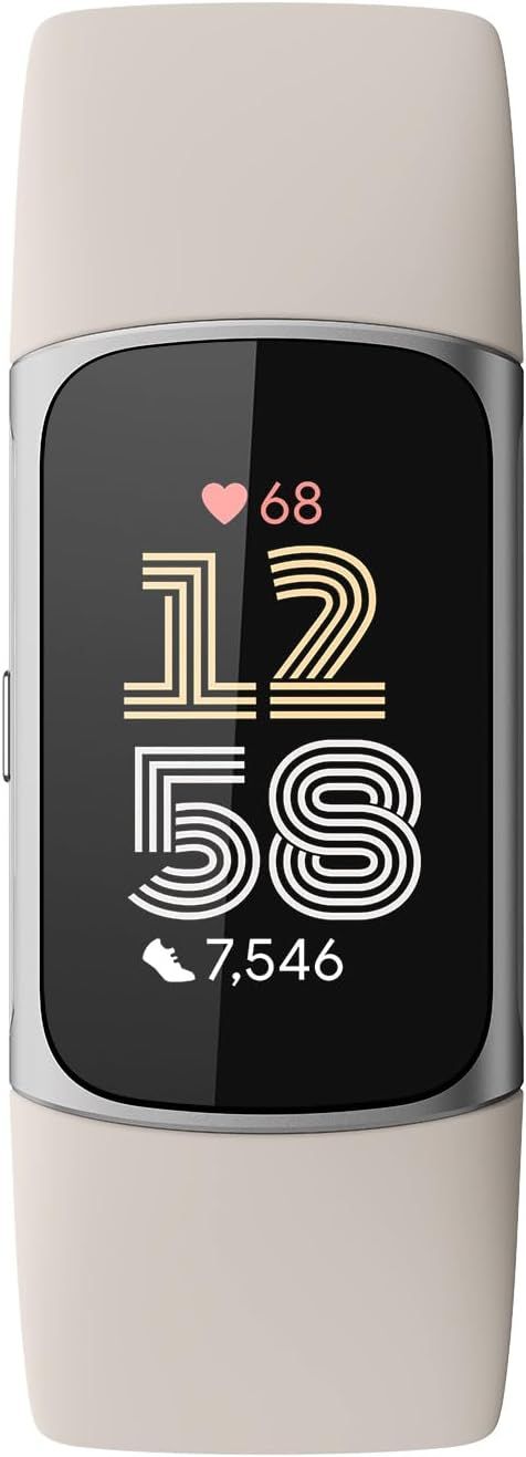 Communicates the fitness tracker's ability to measure heart rate (68 bpm) and count steps (7,546), demonstrating its core health and activity tracking capabilities to shoppers.