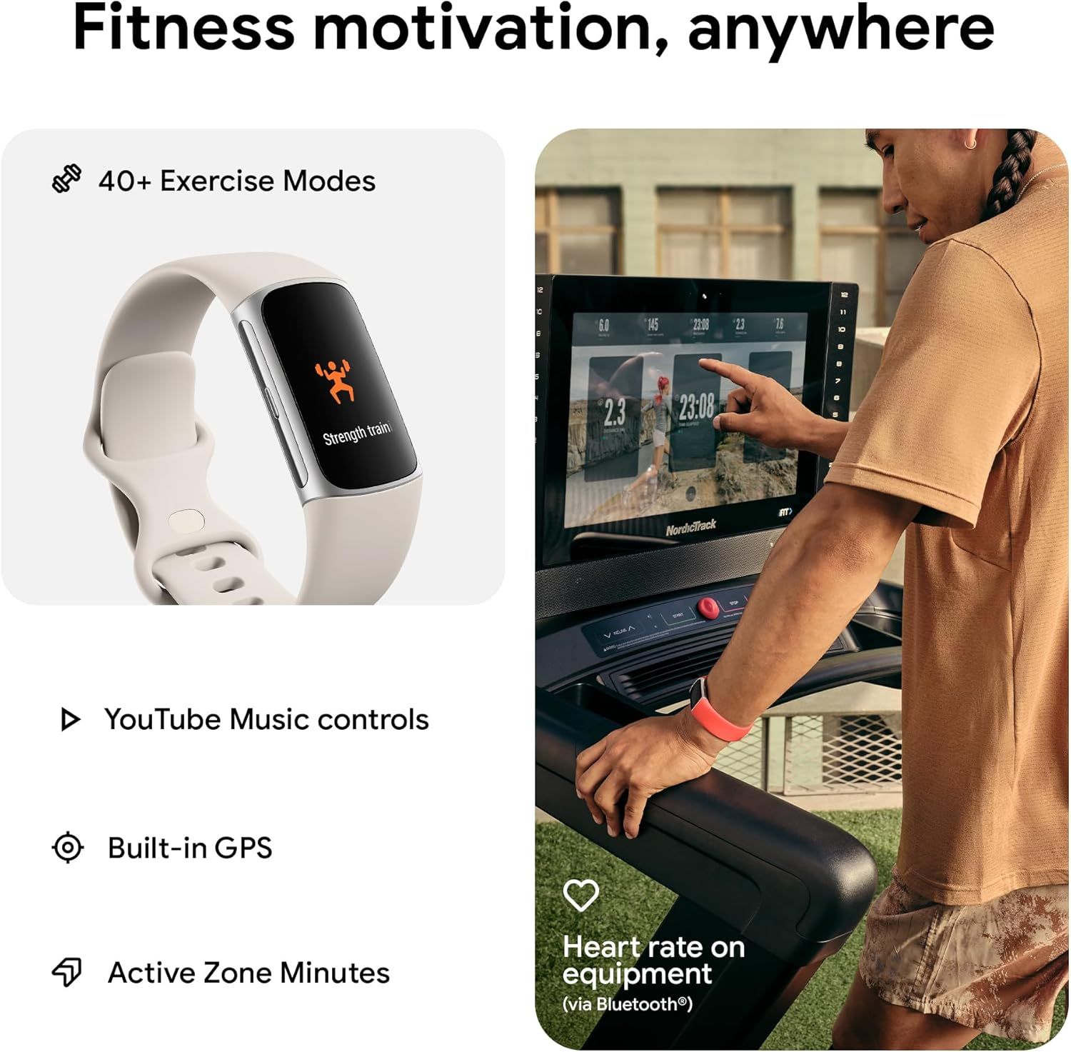 Communicates multiple distinct fitness and connectivity features of the smartwatch to demonstrate its comprehensive functionality and versatility for fitness enthusiasts.