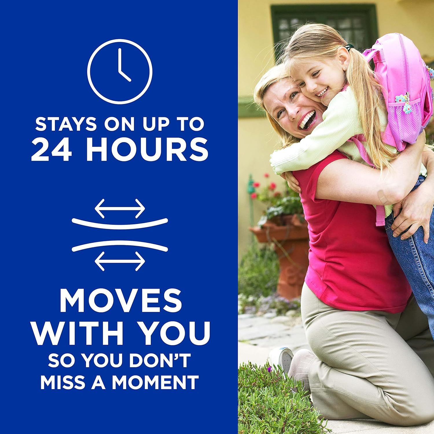 Communicates the product's long battery life (up to 24 hours) to reassure parents that the device will stay on throughout the day without needing frequent…