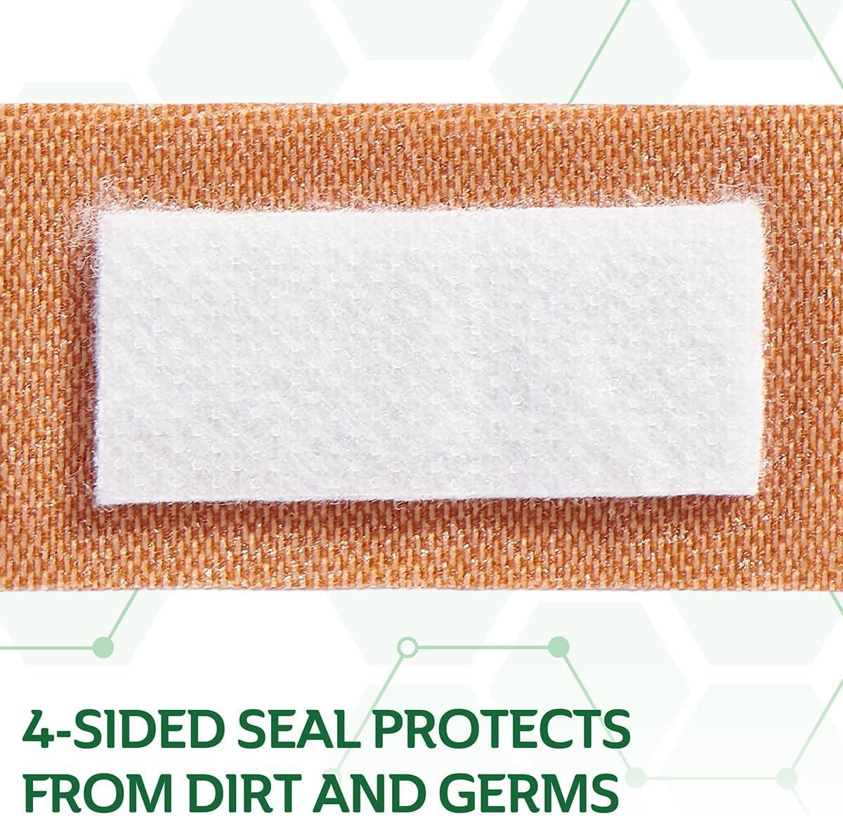 Highlights the product's 4-sided seal construction to reassure shoppers that it provides complete protection from dirt and germs. Communicates the key benefit…