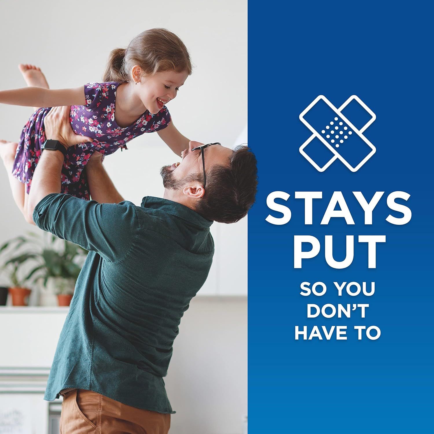 Communicates that the product (likely a wearable device or band) stays securely in place during active movement and play, reassuring parents that it won't…