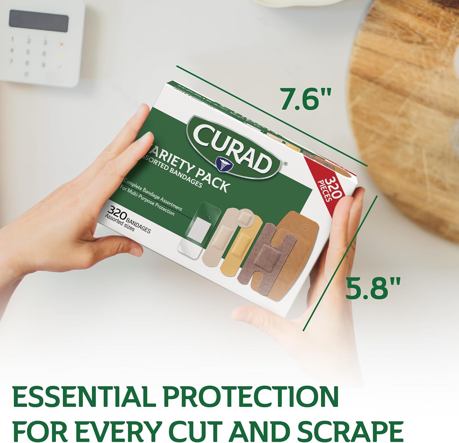 Communicates the physical size of the product packaging (7.6" x 5.8") to help shoppers understand how much space it will take and confirm it's a compact, convenient size for storage. Reinforces the…