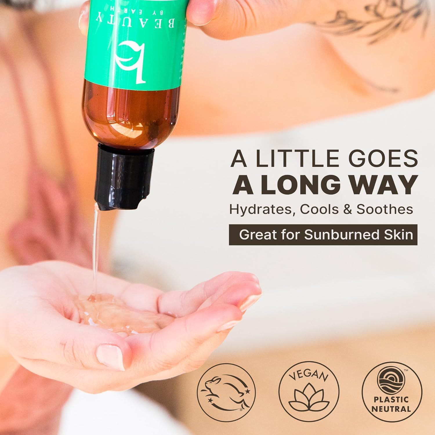 Communicates that the product provides hydration, cooling, and soothing benefits, especially for sunburned skin, reassuring shoppers of its effectiveness for post-sun care. Highlights the product's…