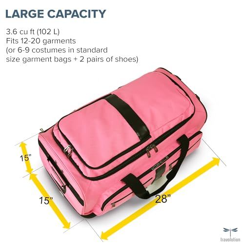 Communicates the physical size of the bag (28" x 15" x 15") and its large capacity (3.6 cu ft / 102 L) to help shoppers understand how much it can hold and whether it fits their storage needs.…