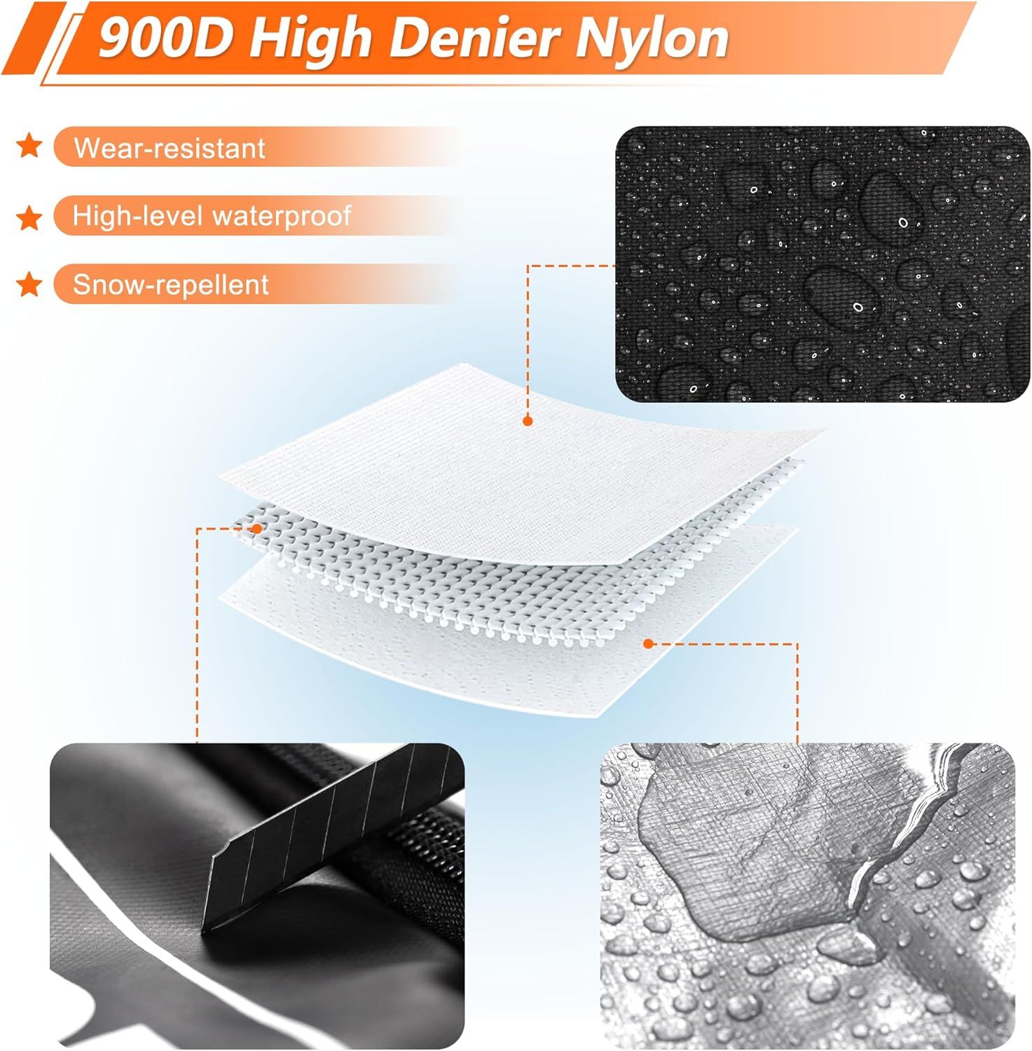 This image breaks down the layered construction of the product's material to show shoppers the physical components and fabric technology that deliver…