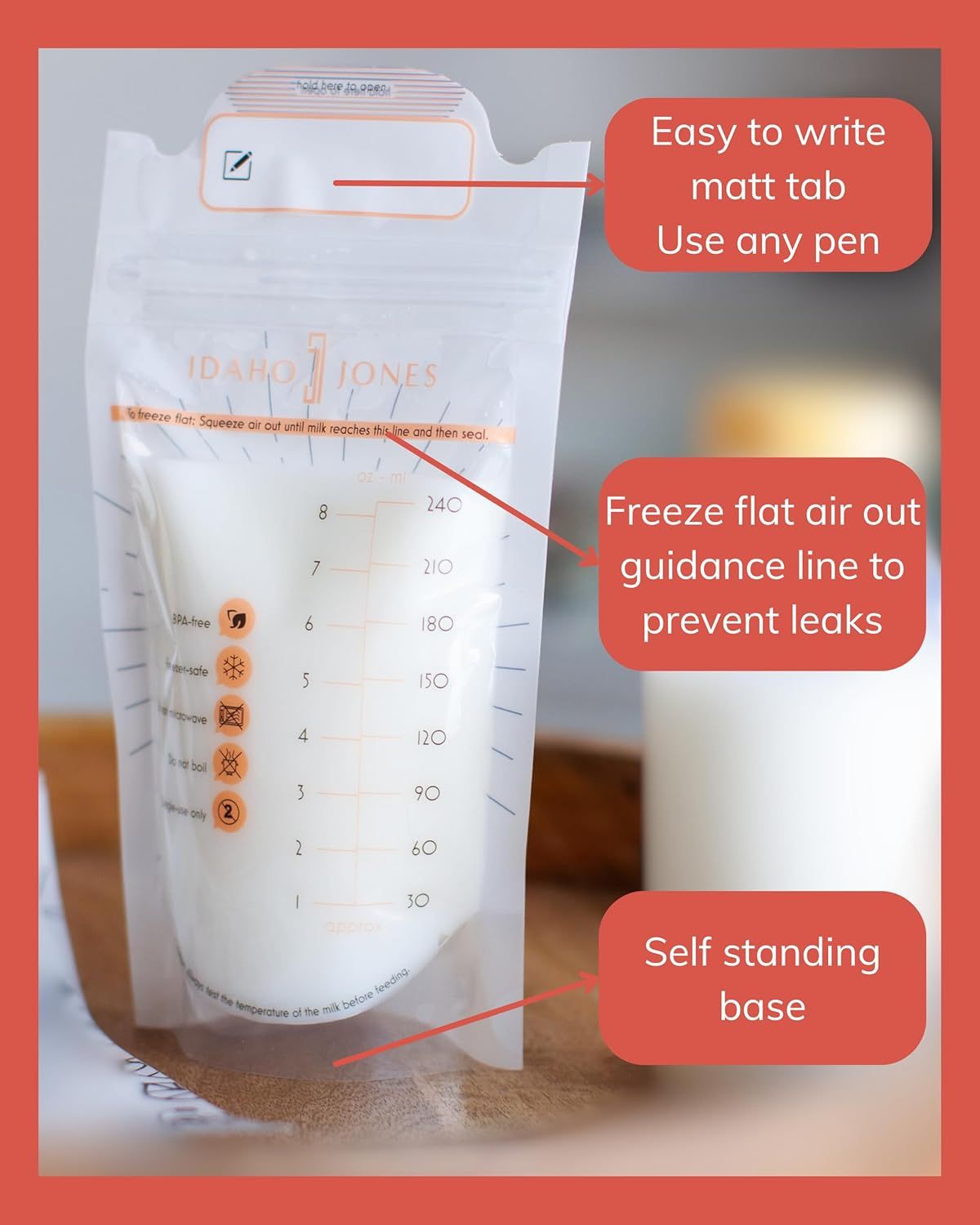 Breaks down the physical components and design features of the breast milk storage bag to help shoppers understand its functional parts and how they work together. Highlights multiple distinct…