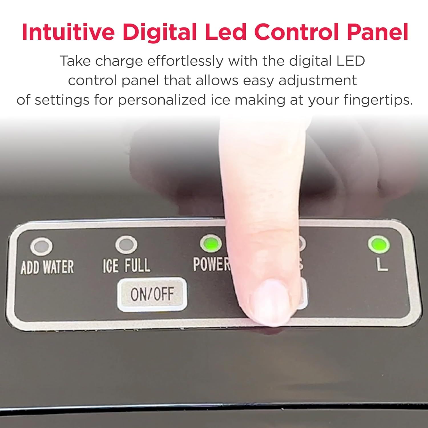 Highlights the ease of use and intuitive control interface of the ice maker, reassuring shoppers that they can effortlessly adjust settings for personalized ice making.