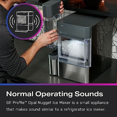 Reassures shoppers that the ice maker operates quietly with normal refrigerator-like sounds, addressing potential noise concerns.