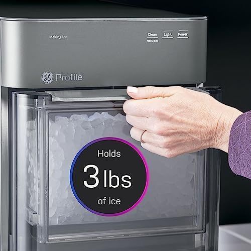 Communicates the ice maker's storage capacity of 3 lbs to help shoppers understand how much ice the bin can hold at once. Highlights the practical benefit of having 3 lbs of ice storage available,…