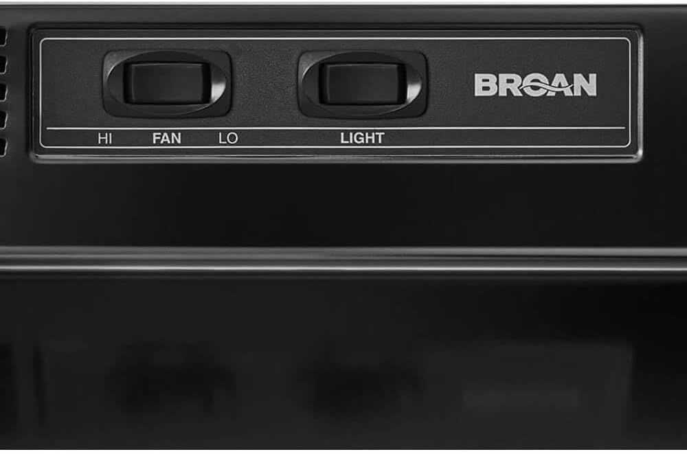 Highlights the product's control interface, showing the fan speed options (HI, FAN, LO) and light control button to help shoppers understand how to operate the appliance.