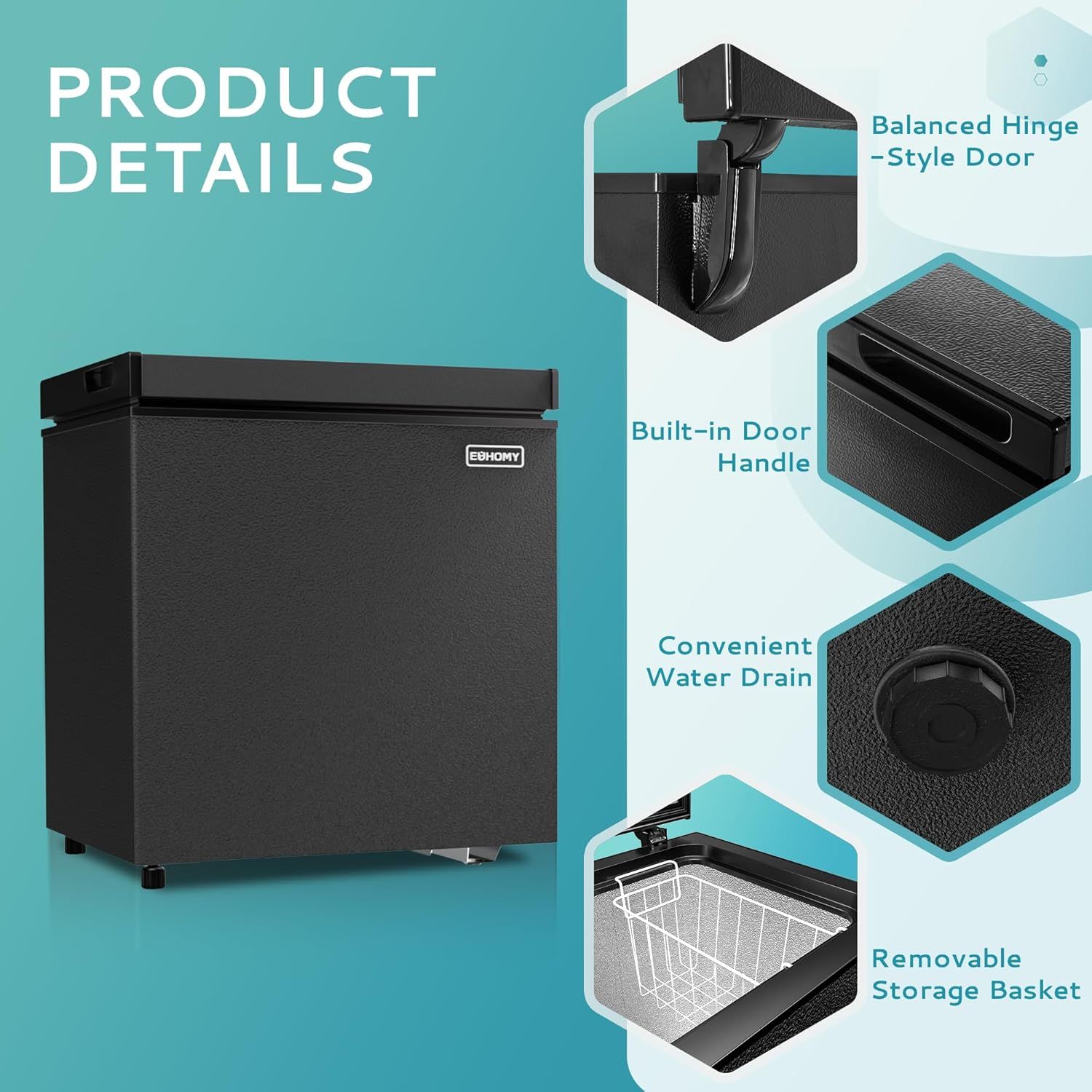 Secondary Images for EUHOMY 1.8 Cu.Ft Chest Freezer with Removable Basket