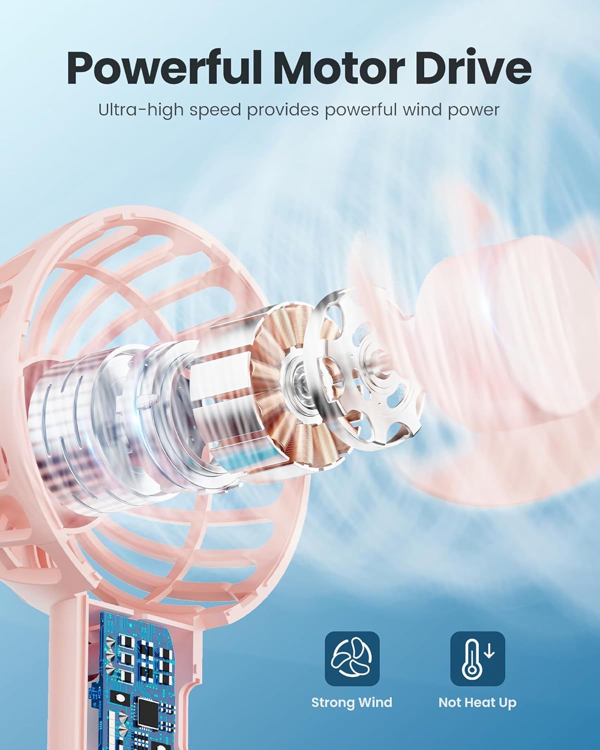 Showcases the internal motor and mechanical components of the fan to demonstrate the engineering quality and explain how the ultra-high speed motor delivers…