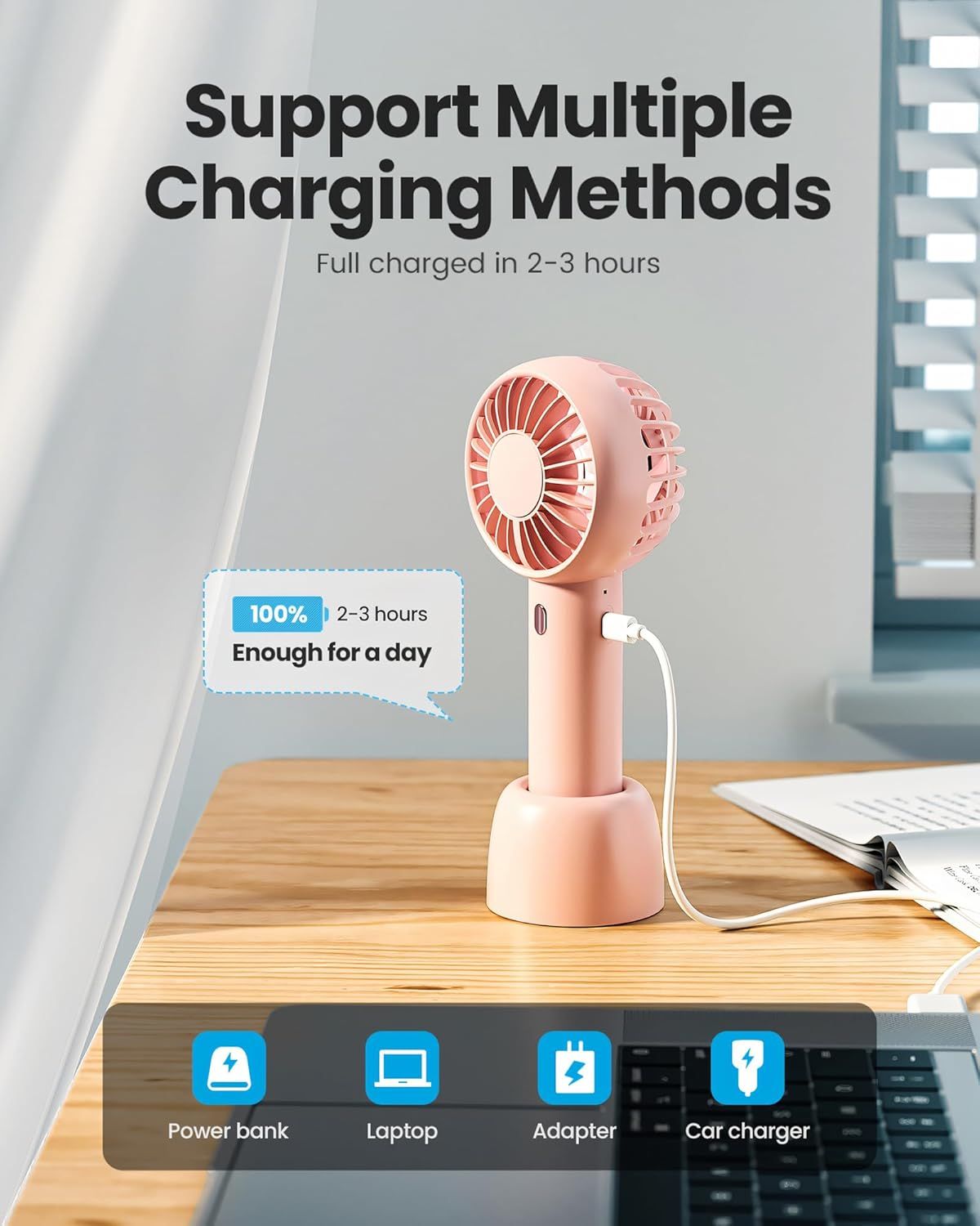 Communicates the product's quick 2-3 hour charging time to reassure shoppers about convenience and minimal downtime. Highlights the product's versatility by…