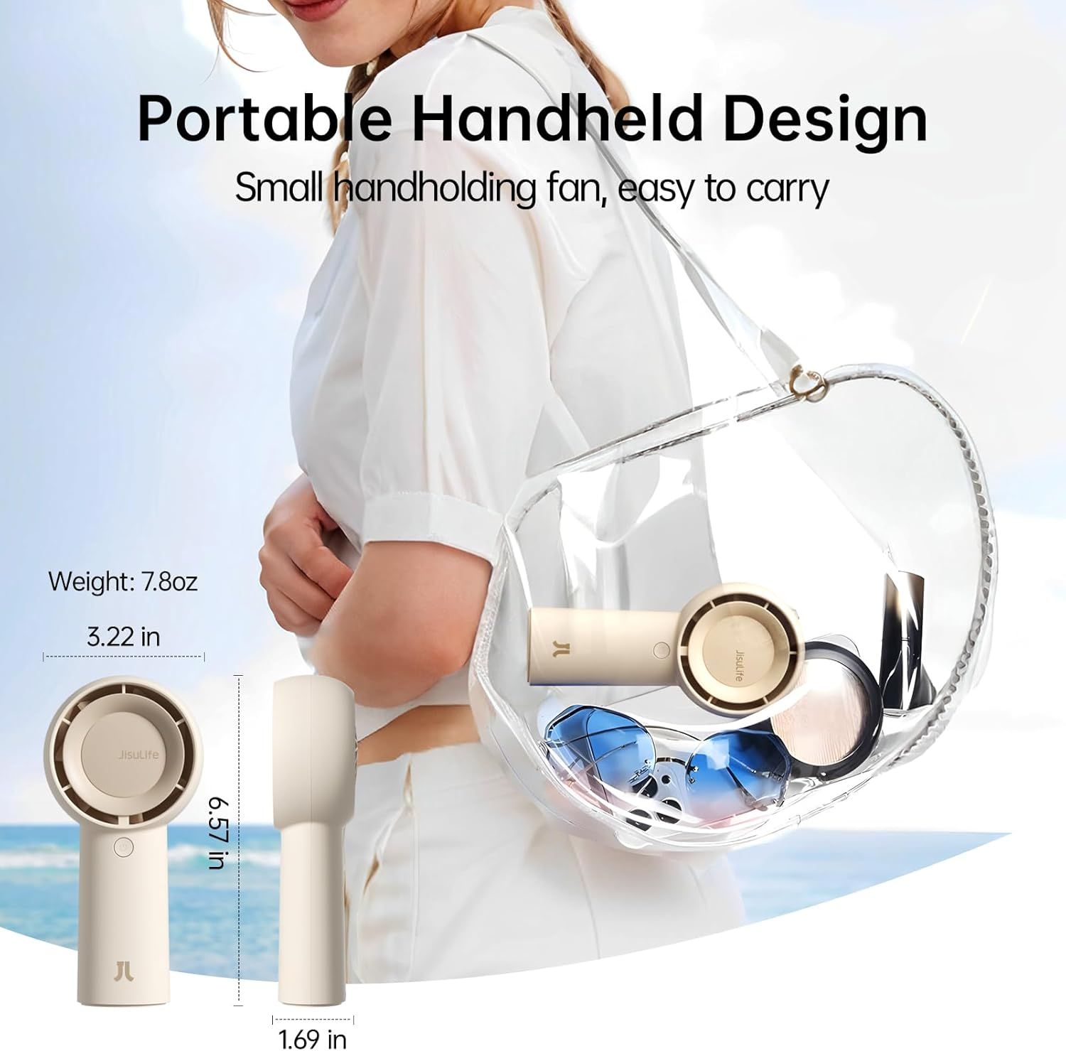 Communicates the product's portability through exact physical dimensions (3.22 in x 6.57 in x 1.69 in) and weight (7.8oz), reassuring shoppers that this…