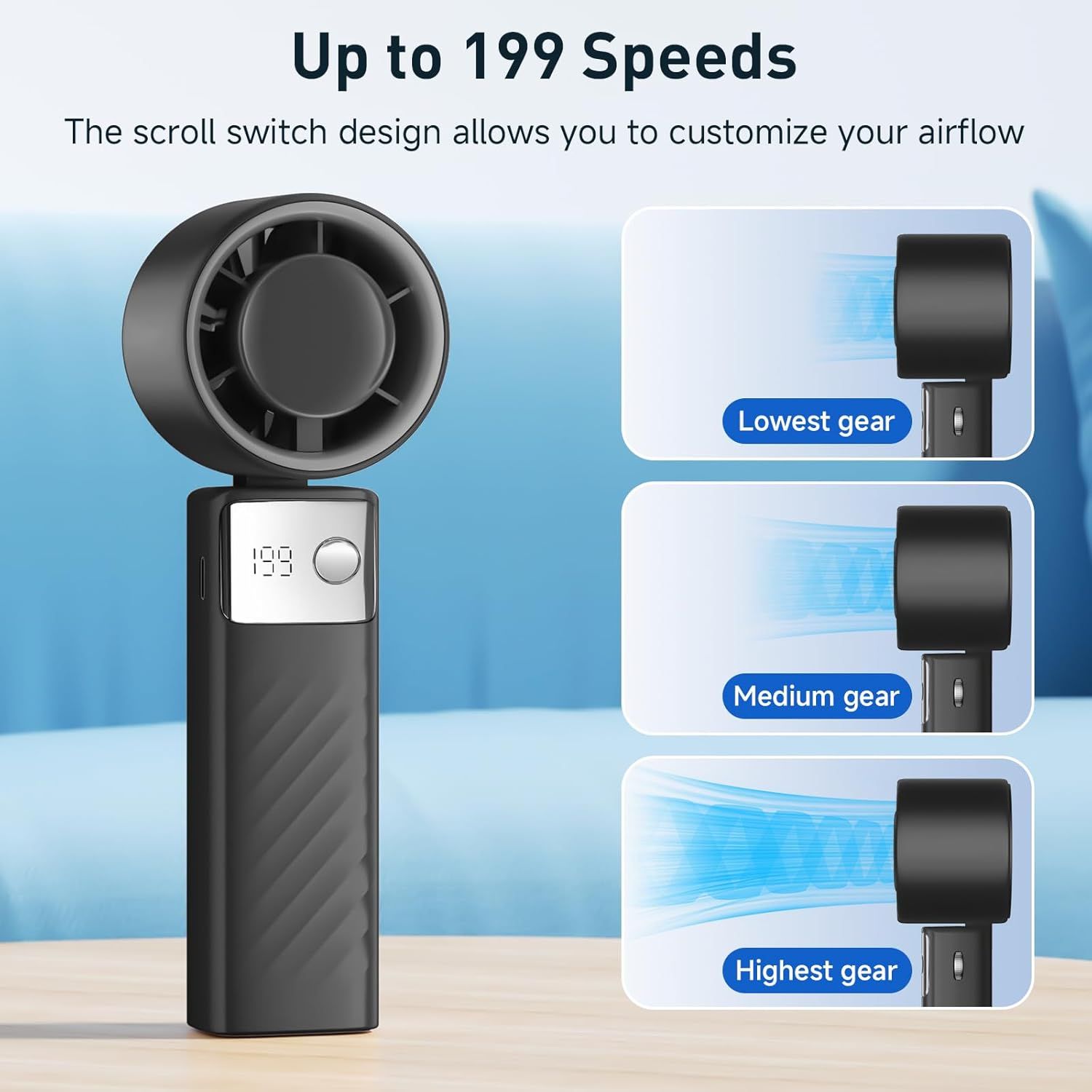 Highlights the product's impressive 199 speed settings to communicate versatility and precise airflow control, reassuring shoppers of its customizable…