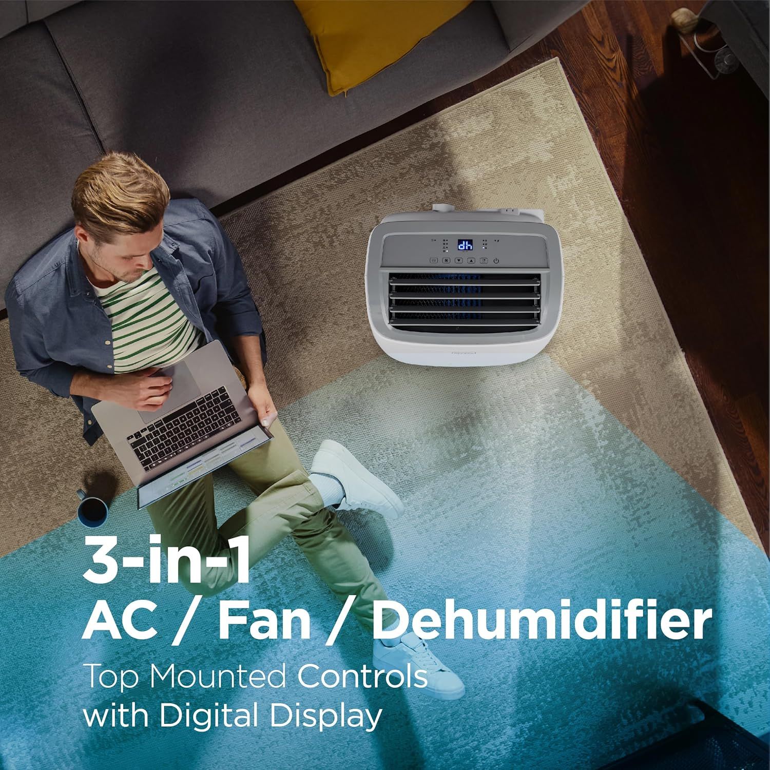 Demonstrates the product's versatility by highlighting its three different modes of operation, reassuring shoppers that one device can serve multiple climate…
