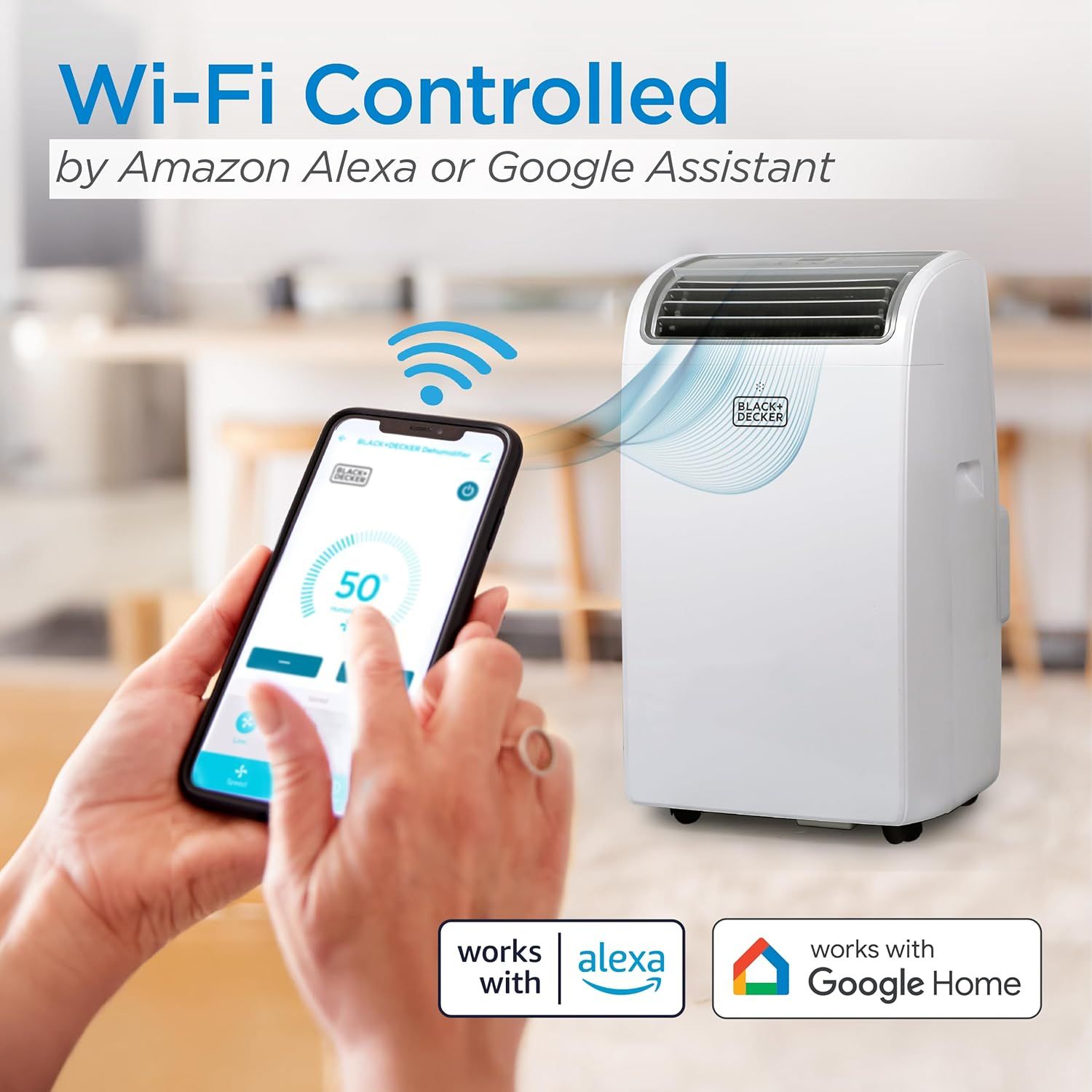 Demonstrates that the product is compatible with Amazon Alexa and Google Assistant, allowing shoppers to control the air conditioner via voice commands and…